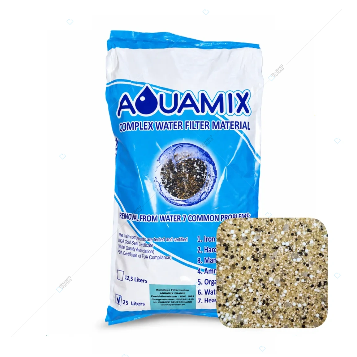 Комплексная фильтрующая загрузка Aquamix Premium для удаления железа, марганца, аммония, органики и солей жесткости