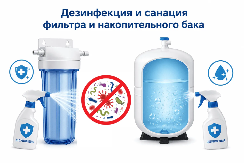 Дезинфекция и санация фильтра и накопительного бака