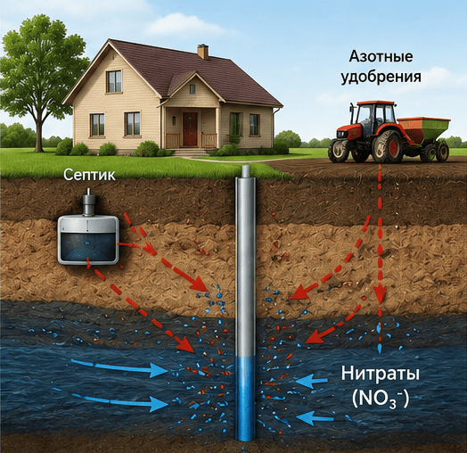 как появляются нитраты в воде?